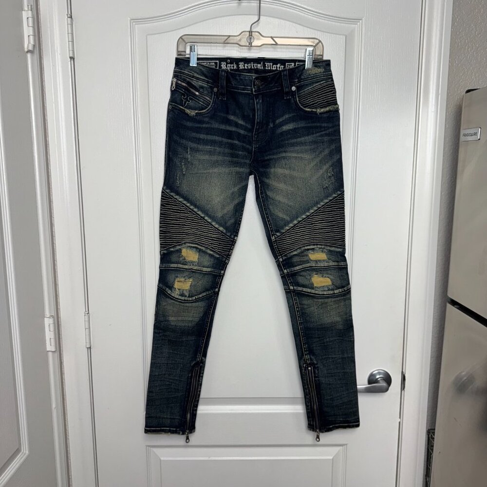 Rock Revival Naline Moto Skinny Jeans – Size 29 – Distressed Low Rise